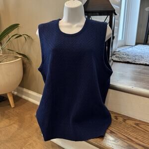 Vintage Campus Sweater Vest Top Pointelle Knit L Dark Indigo Blue Relaxed Grunge